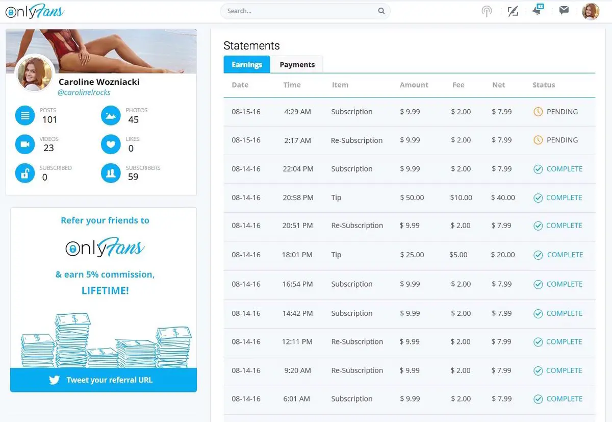 OnlyFans users can see and manage their money flow. 