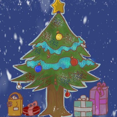 Illustration of a Christmas tree by Ashawna Linyard