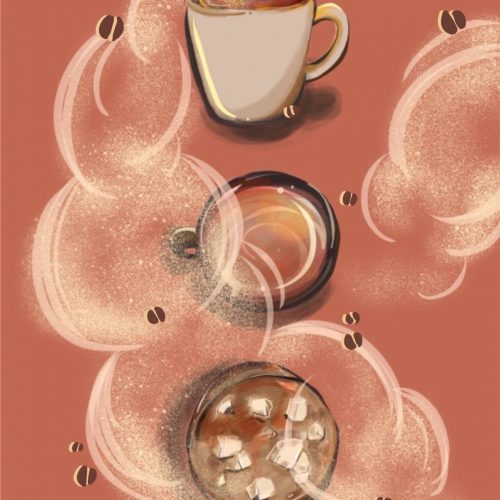An illustration of different Starbucks drinks by Alice Yuan