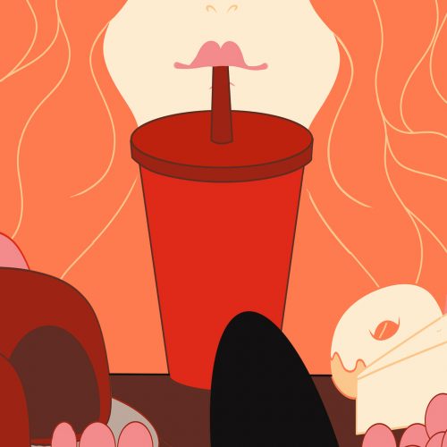 illustration by Amanda Morgan of someone drinking out of a cup with a straw 