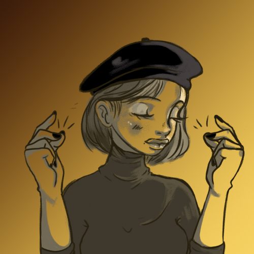 An illustration by Ashawna Linyard of a beret-clad poet