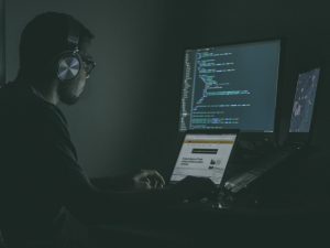 Game developer working at computers