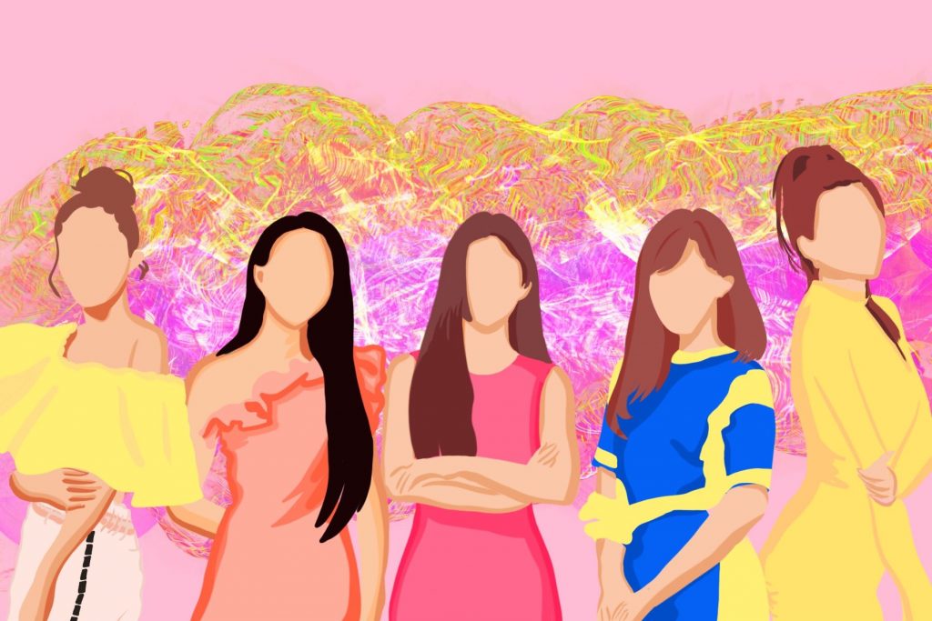 Cartooned image of Korean girl group