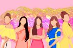 Cartooned image of Korean girl group