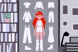 illustration of woman surrounded by clothes that reflect a philosophy of minimalism