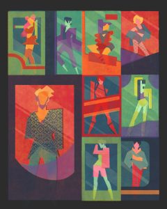 Illustration by Francesca Mahaney of different figures from K-dramas and K-pop