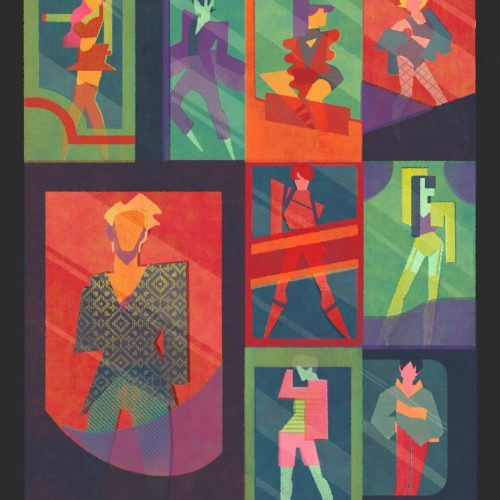 Illustration by Francesca Mahaney of different figures from K-dramas and K-pop