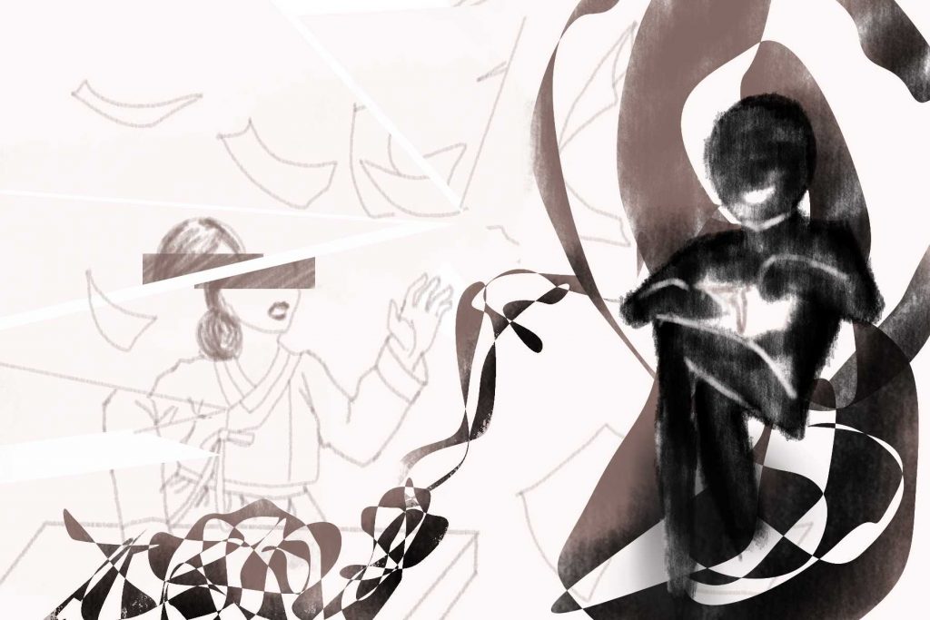 Abstract black-and-white depiction of "Parasite"