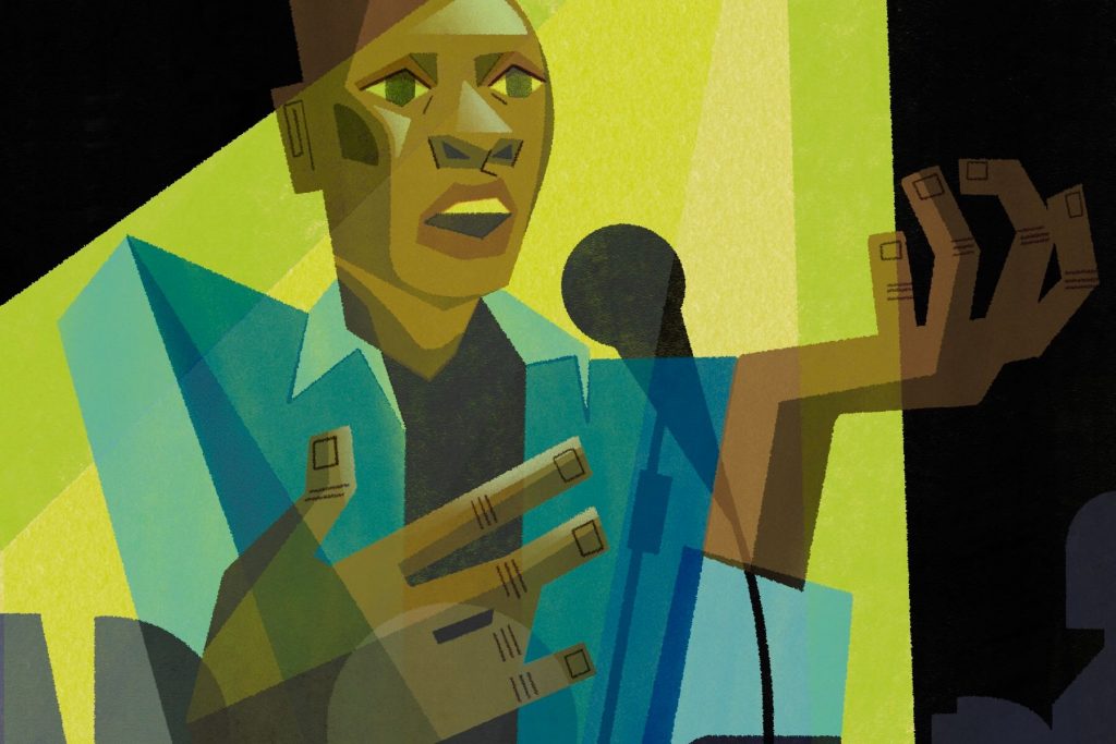 Illustration of a poet performing spoken word poetry