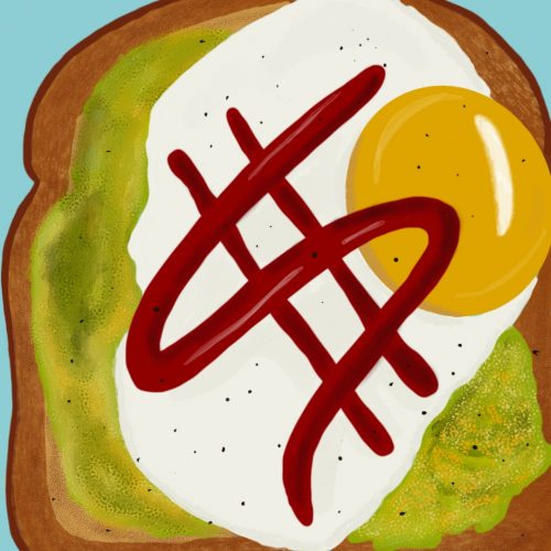 Illustration by Drew Parrott of a dollar sign written in sauce on an an avocado and egg toast