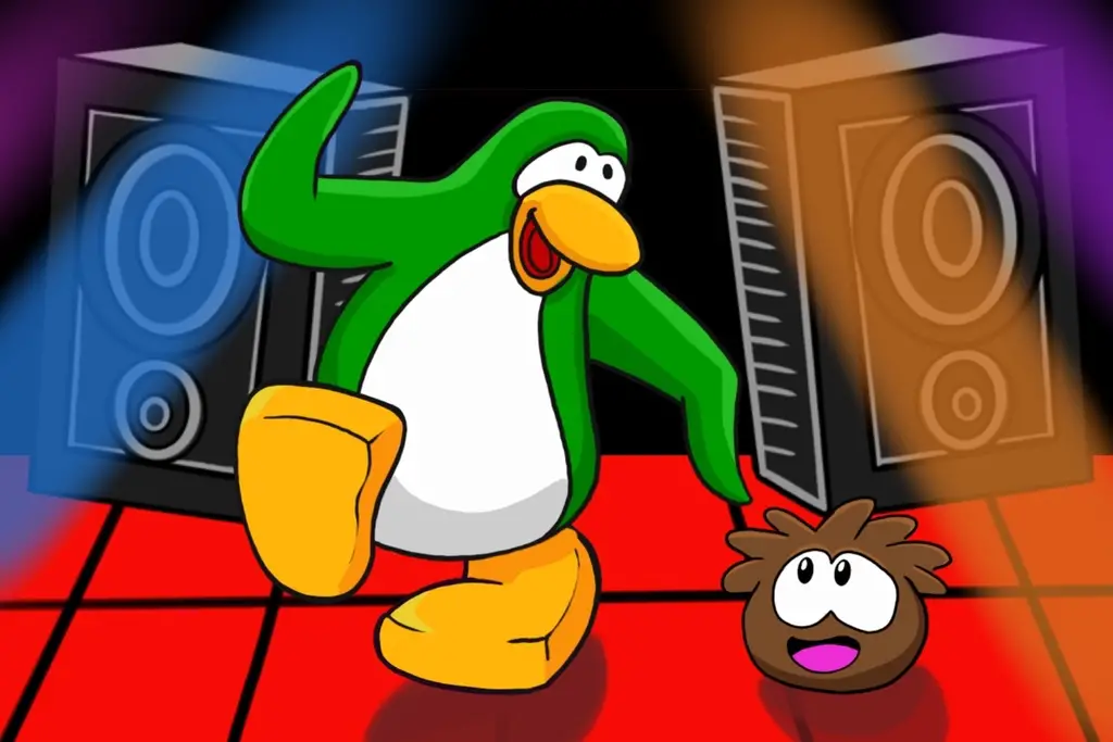 Illustration of a penguin from Club Penguin and its puffle