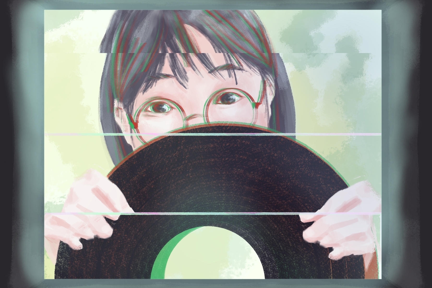 Drawing of Yaeji holding a record in a review of WHAT WE DREW.