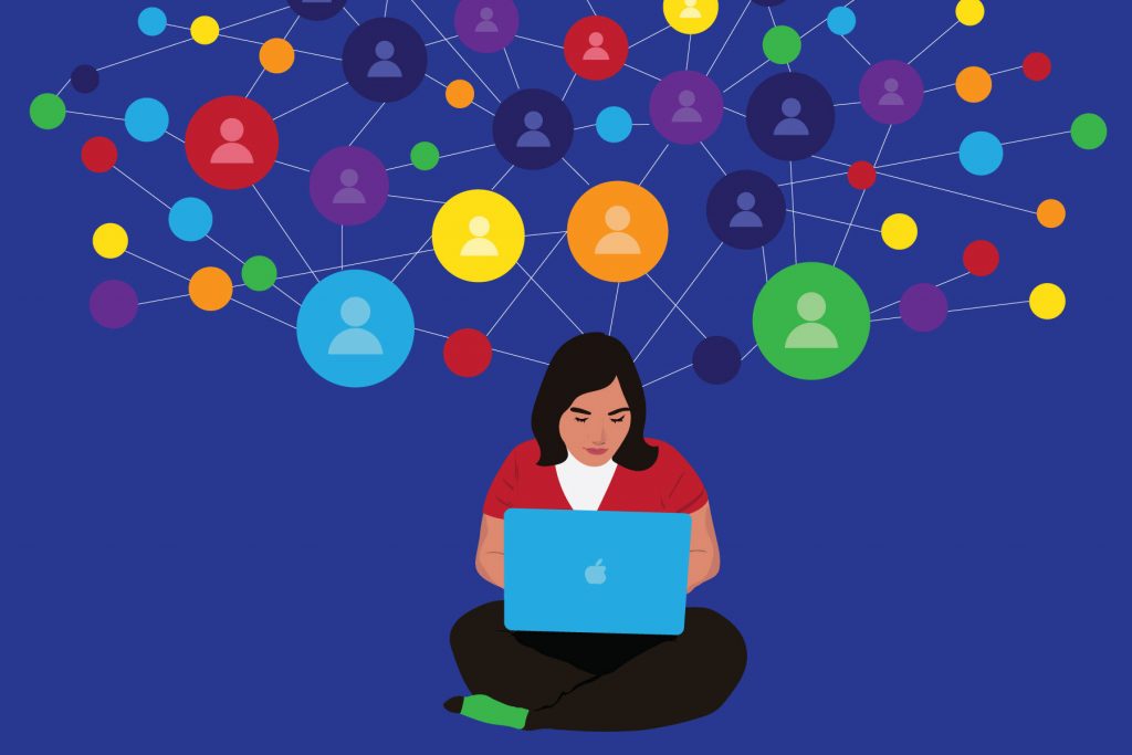 Illustration of introvert trying to network