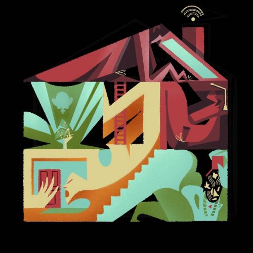 Illustration by Francesca Mahaney of human figures contorted into a house