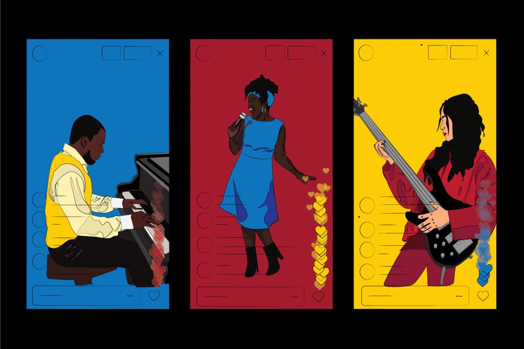 Many artists, like the ones illustrated above, have taken to Instagram live in the efforts of the #TogetheratHome music providing fans with free concerts.
