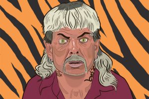 A cartoon of a "Tiger King" character.
