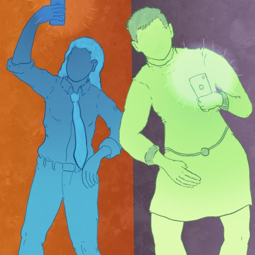 Illustration by Enacio Refugio of two people doing the flip challenge