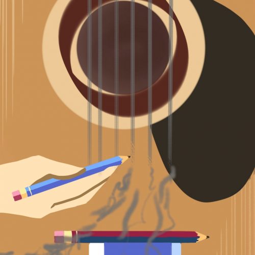 A guitar with a pencil on it