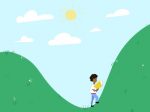 In an article about Murakami and running, a person reading while walking up a hill
