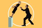 Illustration by Ellen Budell of two individuals participating in a Trust Exercise