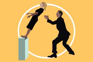 Illustration by Ellen Budell of two individuals participating in a Trust Exercise