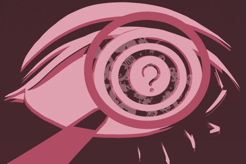 In an article about curiosity in everyday life, an illustration of an eye behind a magnifying glass