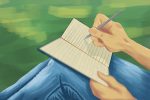 Illustration of individual engaging in cathartic writing