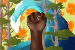 In an article about anti-racism and environmentalism, a raised fist