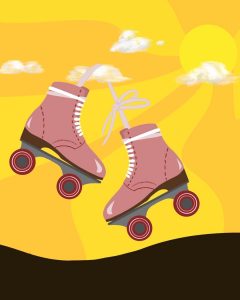 Illustration by Ash Ramirez of two roller-skates suspended in the sky