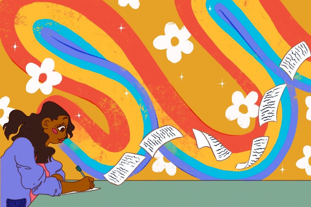 Illustration by Daisy Daniels of an individual free writing