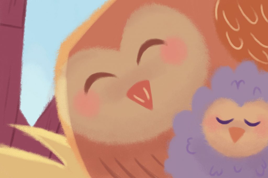 Illustration by Veronica Chen of an owl and it's child