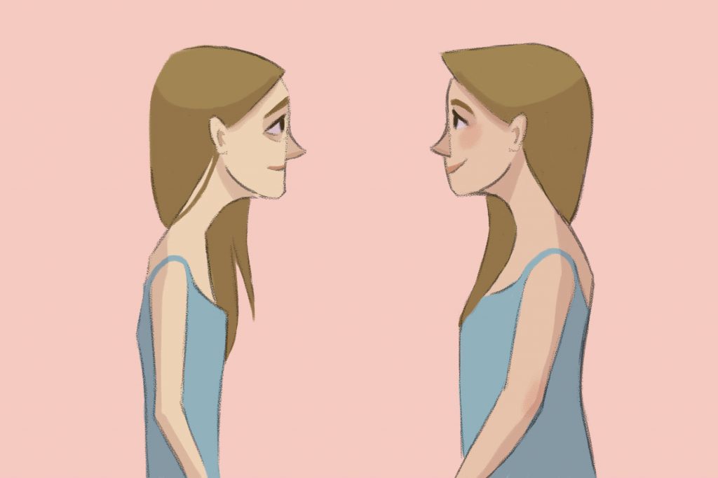 illustration by veronica chen of an individual struggling with an eating disorder, as depicted in A Hunger Artist