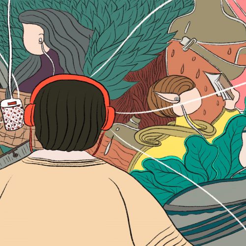 Actual Play Podcasts depicted with drawing of people around a game board