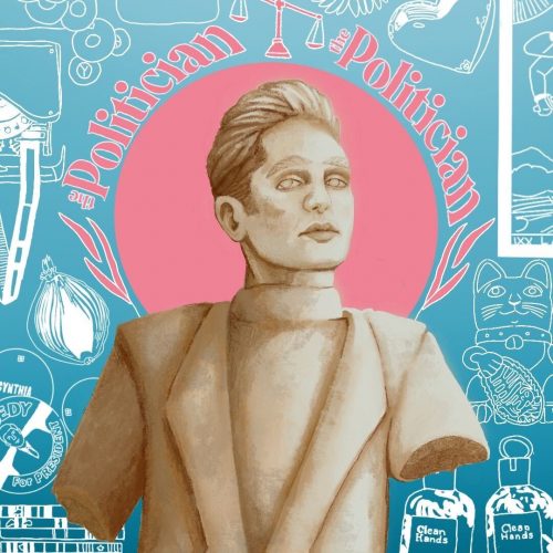 Illustration by Baz Pugmire of the main character from the show The Politician
