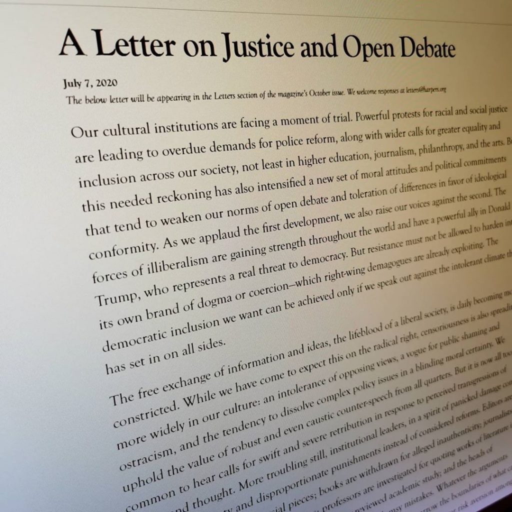 Harper's Magazine letter on cancel culture
