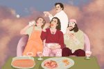An illustration of the members of Peach Pit