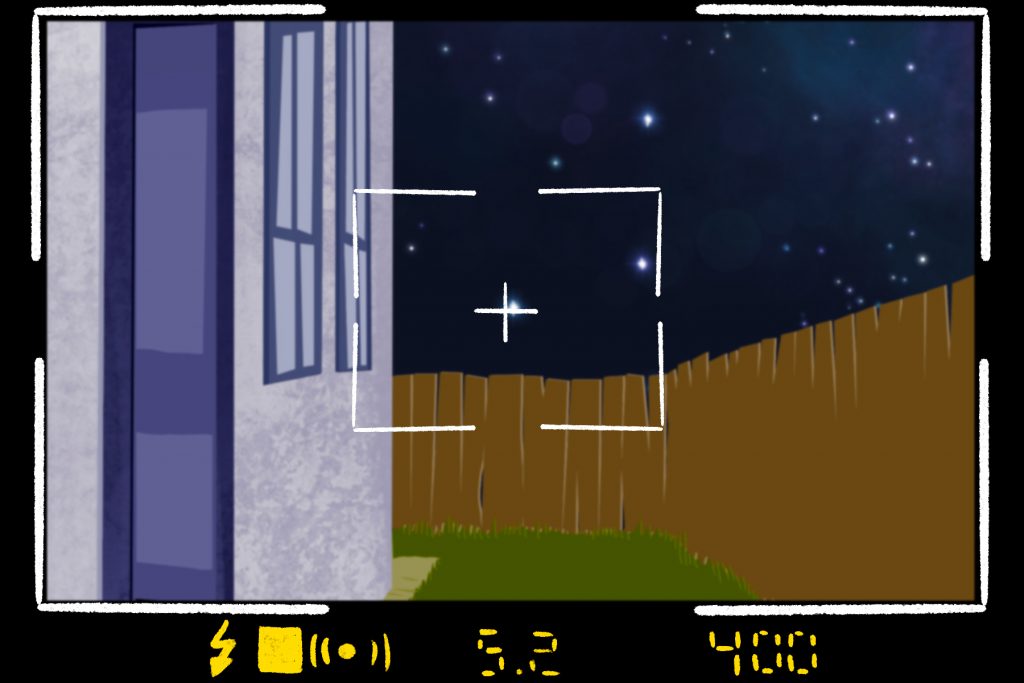 Illustration of photographing the night sky from a backyard