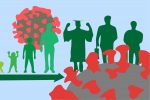The transition from child to adult with germ microbes surrounding them.