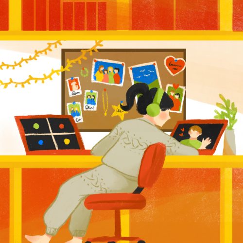 Illustration by Eri Iguchi of a person working at their desk