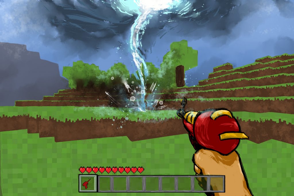 An illustration of someone playing modded Minecraft for an article about mods.