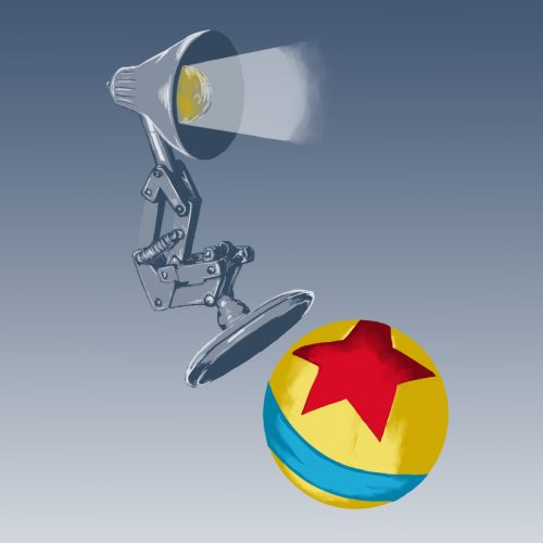An illustration of the Pixar lamp and ball for an article about "Toy Story"