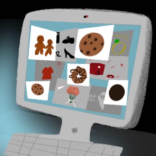 Illustration by Ash Ramirez of a computer screen with a lot of ads on it