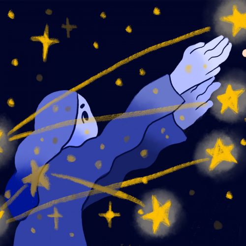 An illustration of a girl among the stars for an article on "The Invisible Life of Addie LaRue"
