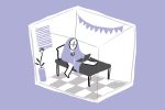 Illustration of a person in a room by Malini Basu