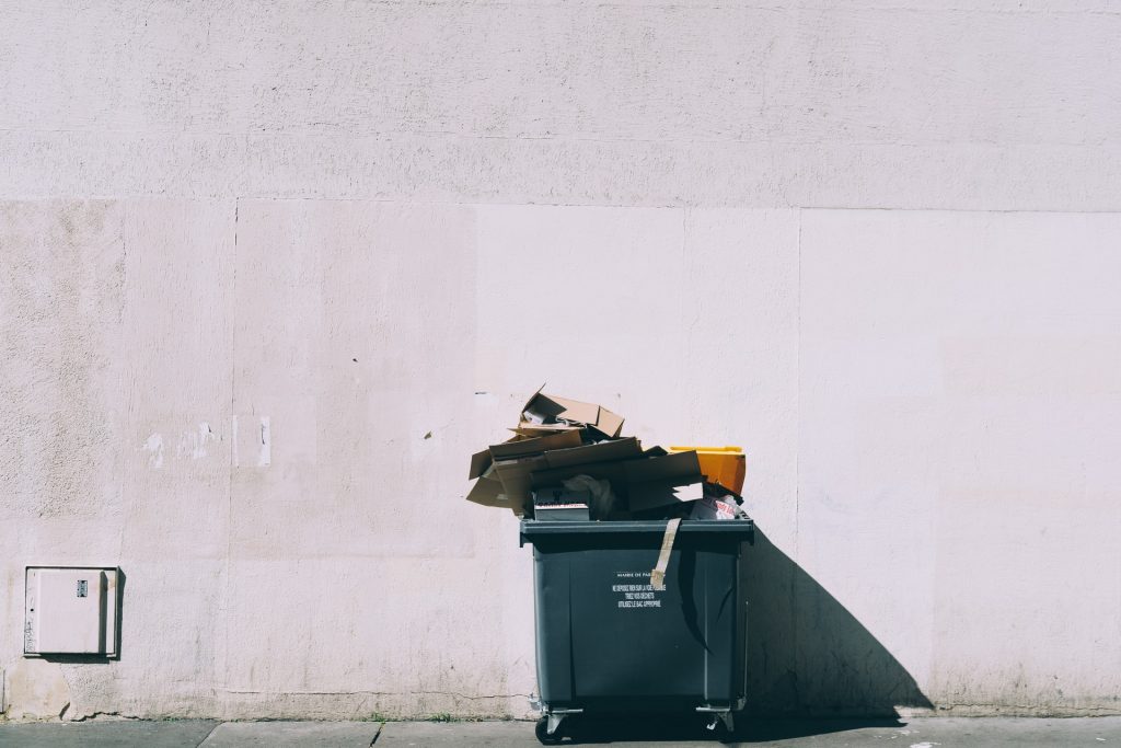 A photo of a full recycling bin
