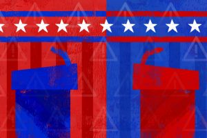 Presidential debate. (Illustration by Eri Iguchi, Minneapolis College of Art and Design)