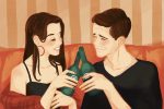 Illustration of a couple drinking together during cuffing season