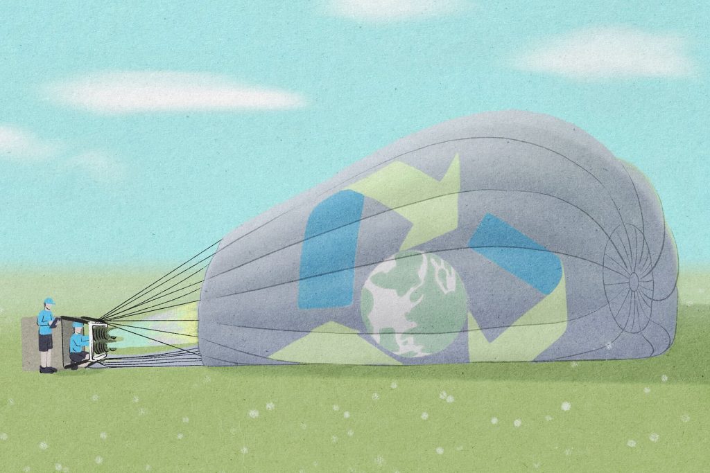 In an article about Sustainability Development Goals, Balloon With An Earth Logo Falling Over