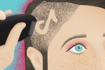 An illustration of someone shaving a TikTok symbol in their hair for an article on Miley Cyrus on TikTok.