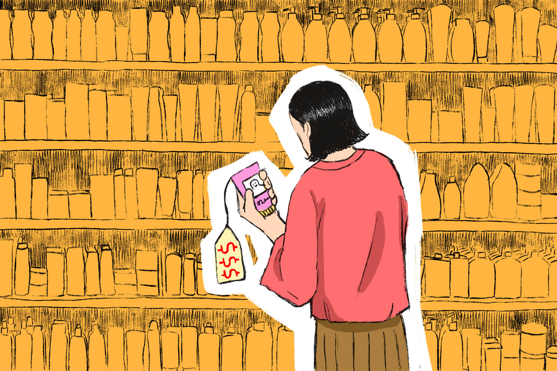 Illustration by Marlowe Pody for an article on the price of a clear face